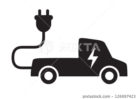 electric car with charging cable pictogram isolated vector illustration electric car with charging cable pictogram isolated vector illustration 126897423
