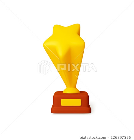 Award golden trophy 3d icon. Isolated star winner cup design. Entertainment, sport competition or scientific discoveries prize, vector rendering object 126897556