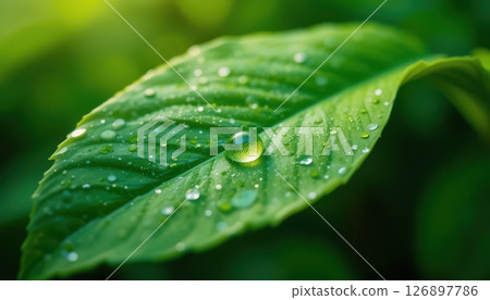 Vibrant Green Leaves Framing Shimmering Blue Water 126897786