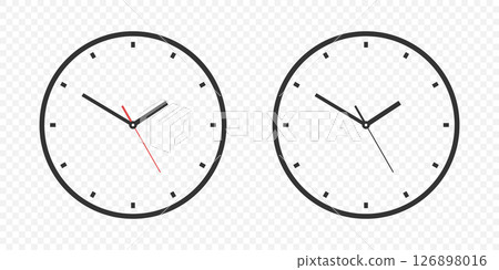 Flat Vector Wall Office Clock Face Set. Clock Dial and Clock Hands Closeup Isolated. Design Template. Simple Minimalistic Wall Clocks in Front View 126898016