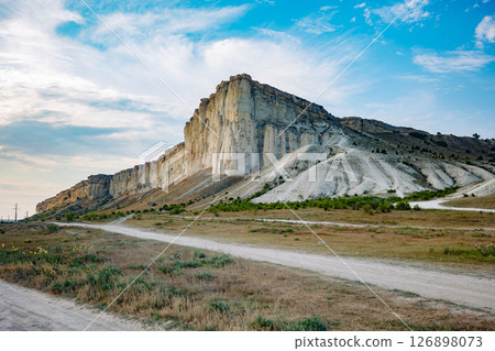 White rock mountain towering over Crimean peninsula landscape White rock mountain towering over Crimean peninsula landscape 126898073