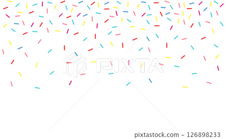 Donut sprinkles falling confetti retro sweet candy background. Cute dessert decoration colorful sprinkle elements. Birthday, party 126898233
