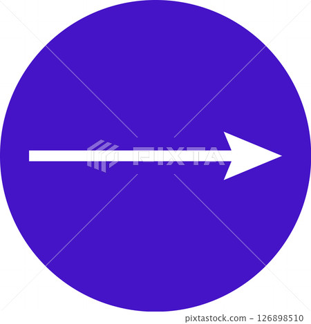 White arrow pointing right on a blue circular background indicating the mandatory direction of traffic, traffic sign concept, vector illustration 126898510
