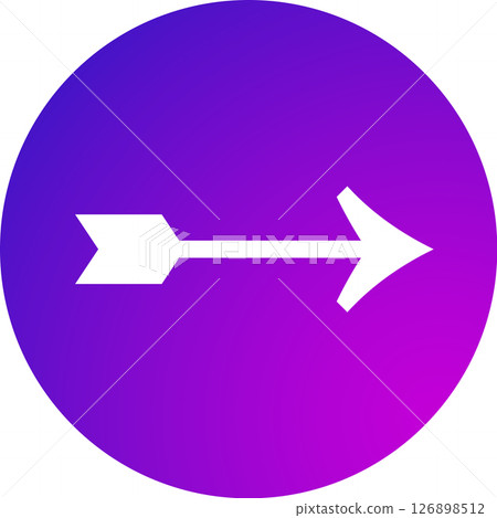 White arrow pointing right on purple and violet gradient circle background representing direction, progress, and movement in a simple and modern design 126898512