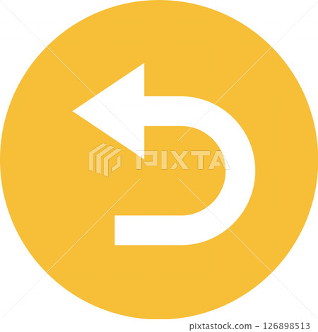 White return arrow curving left over a vibrant yellow background, representing navigation and correction in digital interfaces with simplicity and clarity 126898513