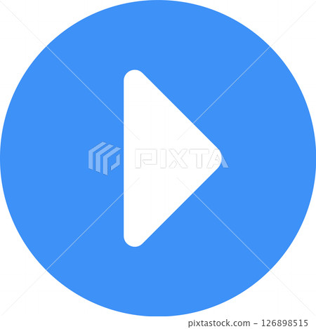 White play symbol pointing right, enclosed in a blue circle, visually representing the concepts of starting and continuing media playback for video and audio applications 126898515
