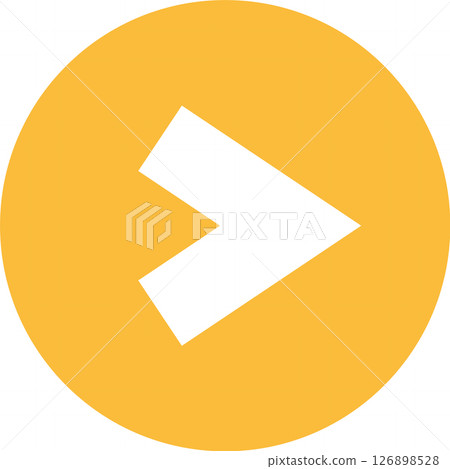 Simple and minimalist vector graphic of a white arrow pointing to the right, set against a bright yellow circular background, conveying direction, progress, and forward movement Simple and minimalist vector graphic of a white arrow pointing to the right, set against a bright yellow circular background, conveying direction, progress, and forward movement 126898528