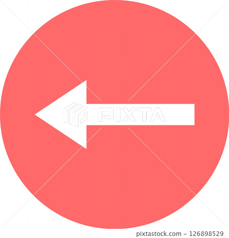 White arrow pointing to the left, contained in a red circle, representing direction, navigation, or a return command, suitable for various digital and print applications White arrow pointing to the left, contained in a red circle, representing direction, navigation, or a return command, suitable for various digital and print applications 126898529