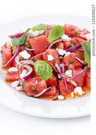 Fresh Watermelon Feta Salad with Mint and Red Onion Fresh Watermelon Feta Salad with Mint and Red Onion 126898827