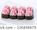 Japanese food restaurant, sushi maki gunkan roll plate or platter set. Sushi set and composition 126898879