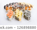Japanese food restaurant, sushi maki gunkan roll plate or platter set. Sushi set and composition 126898880