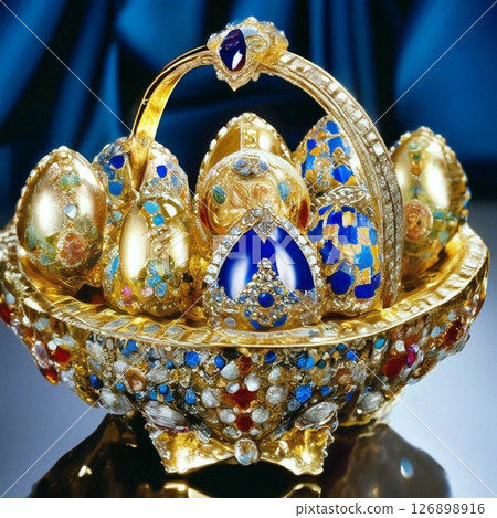 Jewel incrusted basket with faberge style eggs 126898916