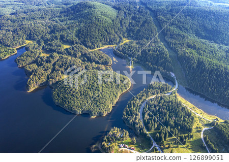 Beautiful blue water and green forest. Beautiful blue water and green forest. 126899051