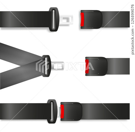 Safety seat belt, open and closed seatbelt. Art design road strap. Abstract concept car, airplane driver protection graphic element. Vector Safety seat belt, open and closed seatbelt. Art design road strap. Abstract concept car, airplane driver protection graphic element. Vector 126899076