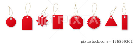 Red price tags vector collection. Special offer or shopping discount label. Retail paper sticker. Vector 126899361