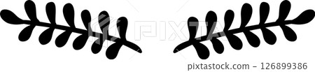 Two simple black branches with rounded leaves are creating a frame on a white background, perfect for minimalist and nature inspired designs Two simple black branches with rounded leaves are creating a frame on a white background, perfect for minimalist and nature inspired designs 126899386