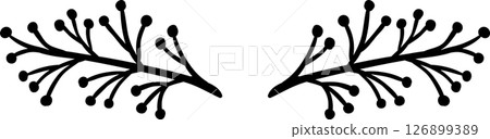 Hand drawn illustration featuring a pair of stylized branches adorned with berries, forming a simple yet elegant border that serves as a decorative element for various designs Hand drawn illustration featuring a pair of stylized branches adorned with berries, forming a simple yet elegant border that serves as a decorative element for various designs 126899389