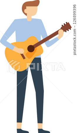 Young musician playing acoustic guitar on stage, captivating the audience with a heartfelt performance during a live concert, expressing emotion through melody and rhythm 126899396