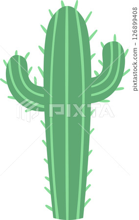 Saguaro cactus featuring two arms, thriving in a hot desert environment, presented as a minimalist vector illustration on a clean white background, embodying modern graphic design Saguaro cactus featuring two arms, thriving in a hot desert environment, presented as a minimalist vector illustration on a clean white background, embodying modern graphic design 126899408