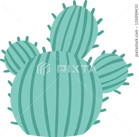 Minimalist vector illustration of a light green round cactus growing in the desert, isolated on a white background, representing concepts of nature, growth, and resilience 126899410