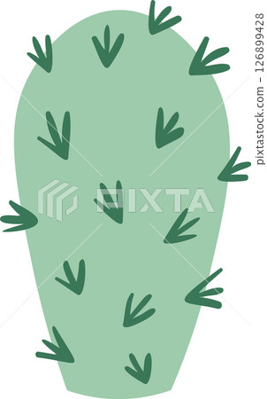 Light green stylized prickly pear cactus thriving in the desert, adorned with numerous thorns, featuring a hand drawn illustration isolated against a crisp white background 126899428