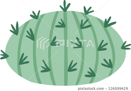 Simple vector illustration featuring a round green cactus adorned with thorns, highlighting the resilience of desert flora and its remarkable adaptation to arid environments 126899429
