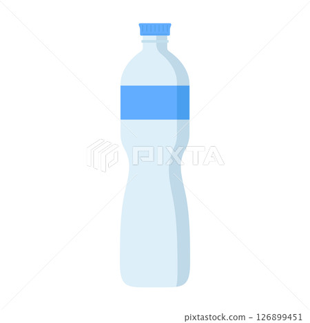 Plastic Water Bottle Vector Illustration. The bottle features a smooth, curved design with a blue screw cap and a matching blue label around the upper part. Plastic Water Bottle Vector Illustration. The bottle features a smooth, curved design with a blue screw cap and a matching blue label around the upper part. 126899451