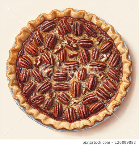 Exquisite pecan pie loaded with chopped pecans and a rich filling for sweet indulgence 126899888