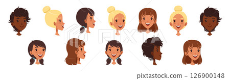 Woman Smiling Face Head with Different Hairstyle Vector Set Woman Smiling Face Head with Different Hairstyle Vector Set 126900148