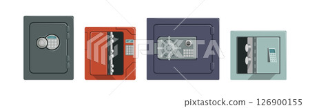 Security Metal Safe Deposit Box for Money Saving Vector Set Security Metal Safe Deposit Box for Money Saving Vector Set 126900155