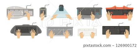 Male Hands on Computer Keyboard Top View Vector Set Male Hands on Computer Keyboard Top View Vector Set 126900172