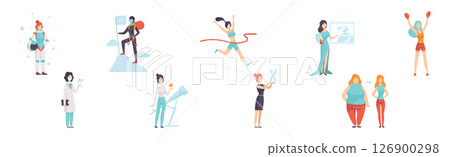 Strong Woman Character Achieve Goal Having Freedom Vector Set Strong Woman Character Achieve Goal Having Freedom Vector Set 126900298