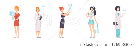 Strong Woman Character Achieve Goal Having Freedom Vector Set 126900300