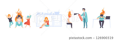 People with Emotional Burnout with Fire Flame Vector Set People with Emotional Burnout with Fire Flame Vector Set 126900319