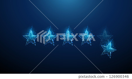 Blue four-star rating with a fifth falling star. Customer feedback, digital review, user satisfaction concept. 126900346