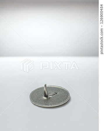 Thumbtacks, highlighting the effects of time and usage. Isolated, copy space 126900484