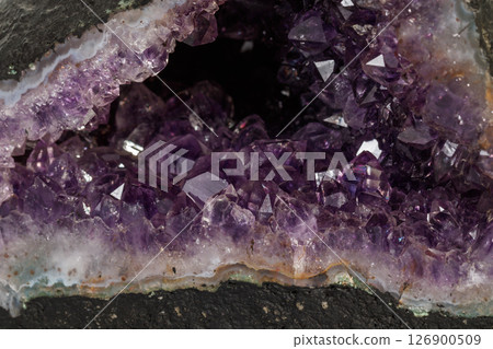 Amethyst Crystal Druse  macro mineral on white background 126900509
