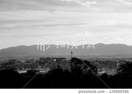 Kyoto: View of Kyoto city (black and white) 126900566