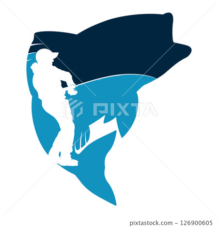 Silhouette of fish and fisherman with fishing rod, design for fishing 126900605