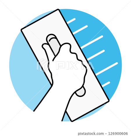 Spatula in hand applying plaster round banner design Spatula in hand applying plaster round banner design 126900606