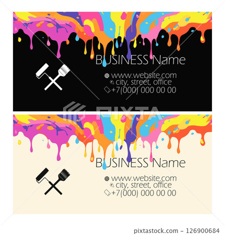 Business card concept for painting with colorful drops of paint splashes 126900684