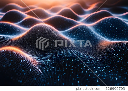 Abstract Digital Waves with Dotted Patterns and Warm Light for Futuristic Design Generative AI 126900703