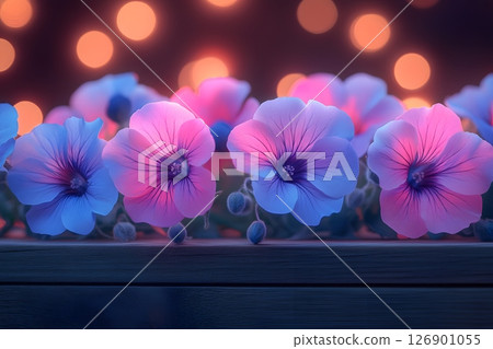 Vibrant Evening Blossoms Under Bokeh Lights for Floral Art and Wall Decor Generative AI 126901055