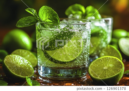 Refreshing Summer Mojito Drink with Fresh Lime and Mint Leaves - Perfect for Parties and Gatherings Generative AI Refreshing Summer Mojito Drink with Fresh Lime and Mint Leaves - Perfect for Parties and Gatherings Generative AI 126901378