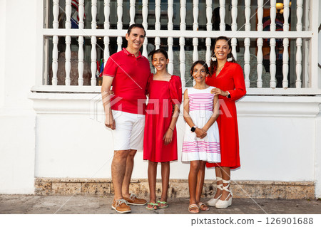 Young family of four traveling together. Family love concept. Travel concept. Cartagena de Indias. 126901688