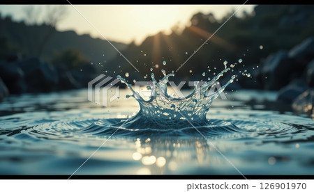 Dynamic Water Crown Sunrise River Splash 126901970