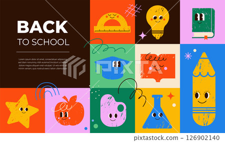 Colorful Back to School hand drawn poster in cartoon style Colorful Back to School hand drawn poster in cartoon style 126902140