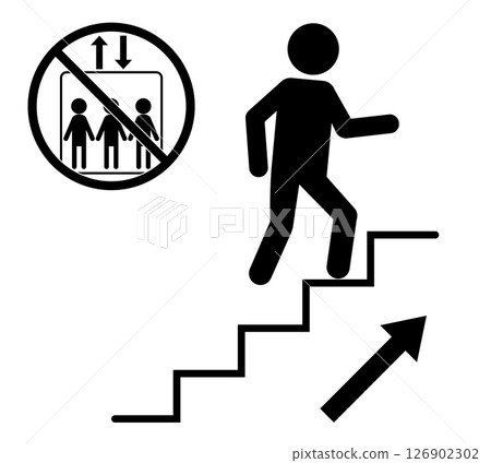 禁止使用樓梯的象形圖，表示禁止搭乘電梯 126902302