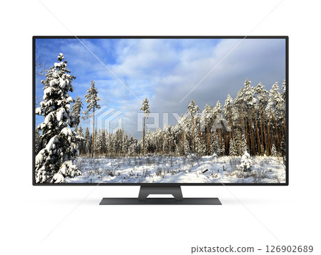Smart tv with snowy winter forest on screen Smart tv with snowy winter forest on screen 126902689