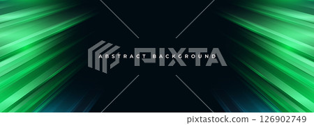Black modern wide abstract technology background with green glowing high-speed and movement light effect. 126902749